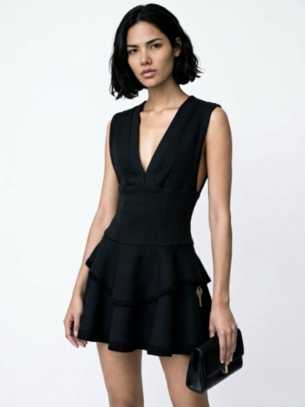IRO Tammy ruffle fit & flare minidress, deep V and side cutouts, 34/2, EUC